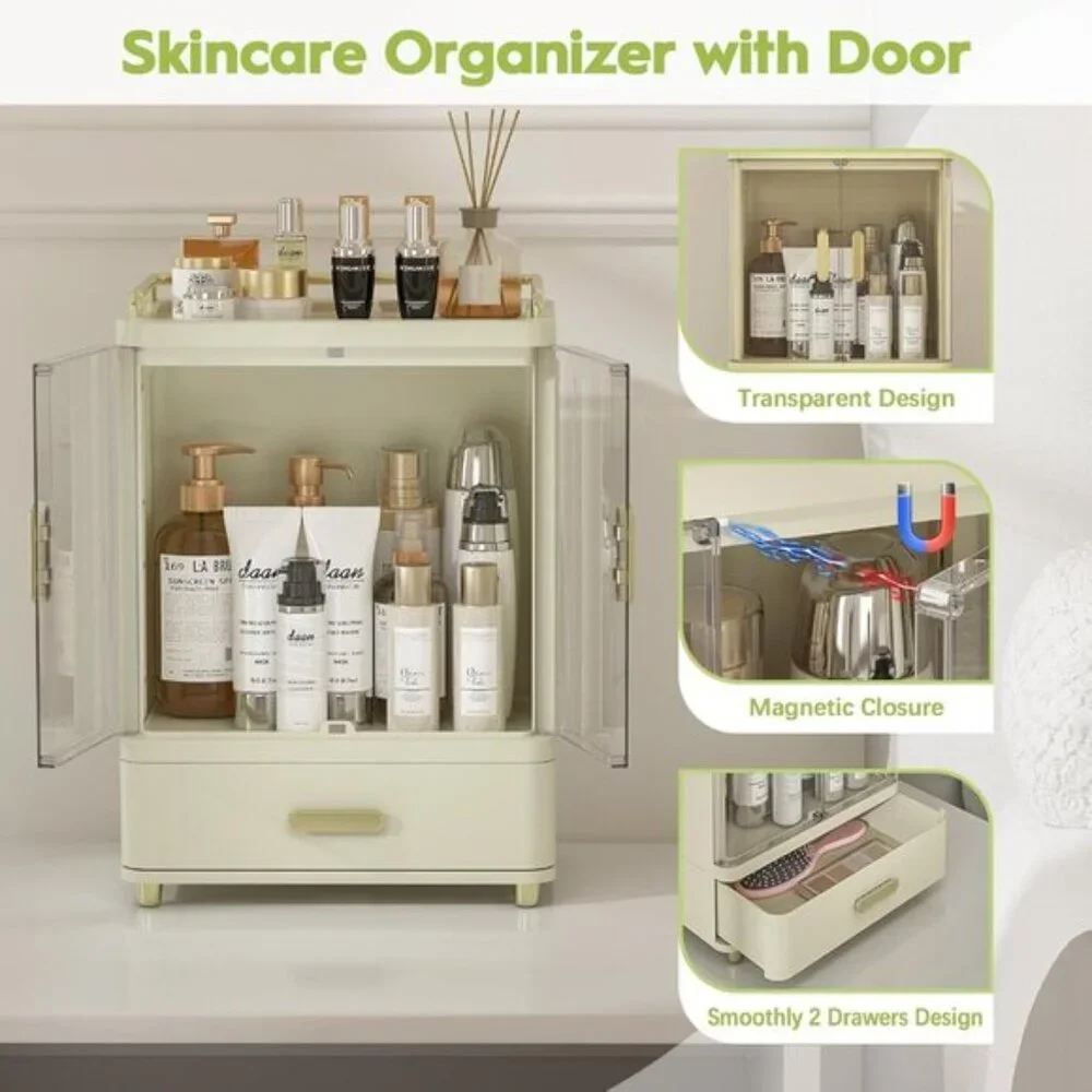 15.3In Cosmetic Organizer with Drawers & Magnetic Doors for Vanity Storage